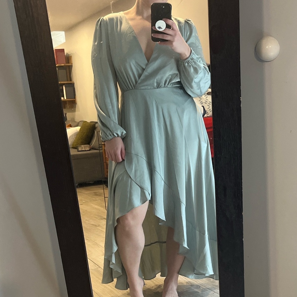 Elegant Sage Green Wrap Dress